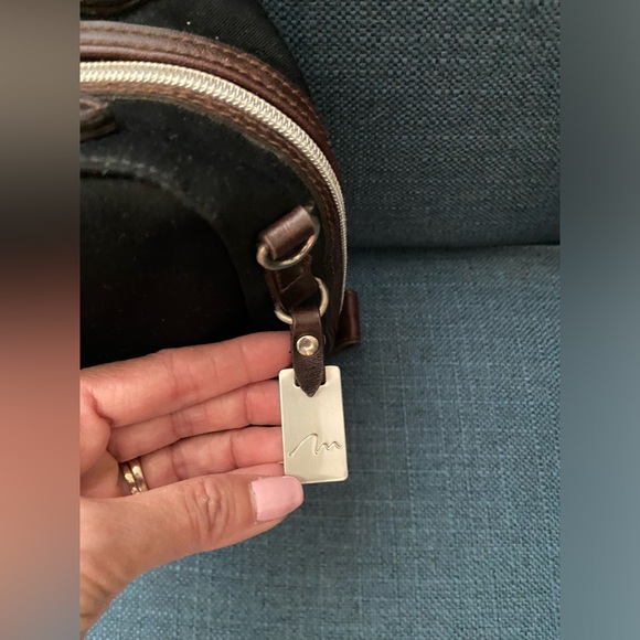 Vintage Marlo Black Canvas Bag with Brown Faux Leather Trims & Handles, Silver - Picture 4 of 15